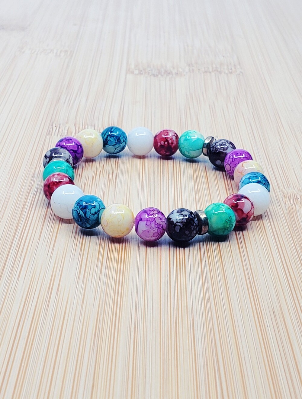 Multicolor Beaded Glass Stretchy Bracelet